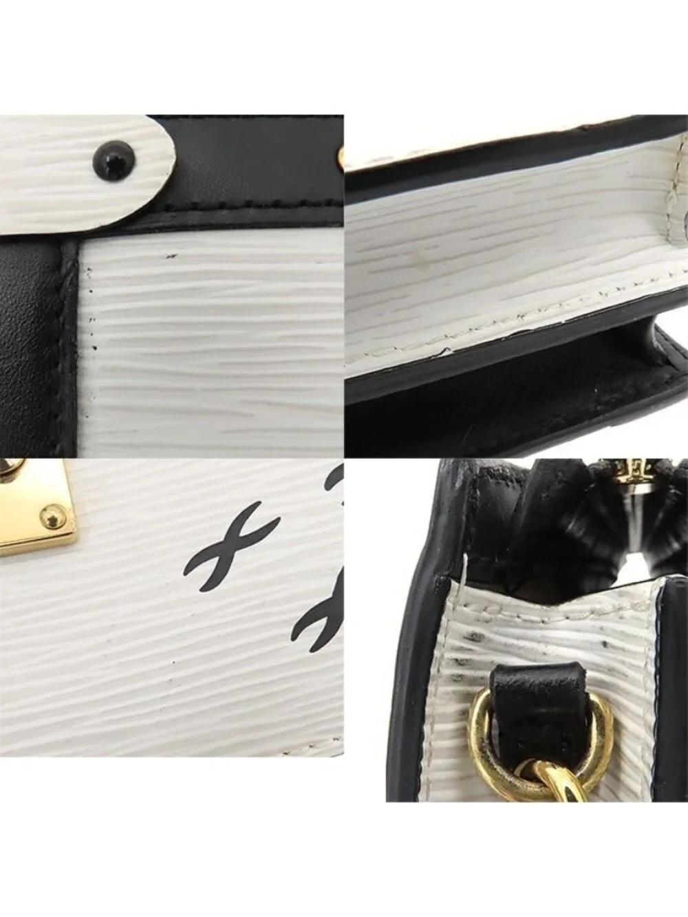 Louis Vuitton Trunk Clutch Chain Shoulder Bag White Black Epi Leather
